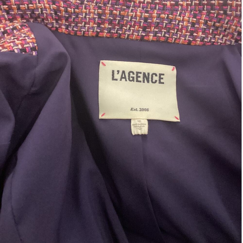 L’AGENCE Brook Tweed Double Breasted Cropped Blazer Purple Pink Size 10 - Picture 13 of 15